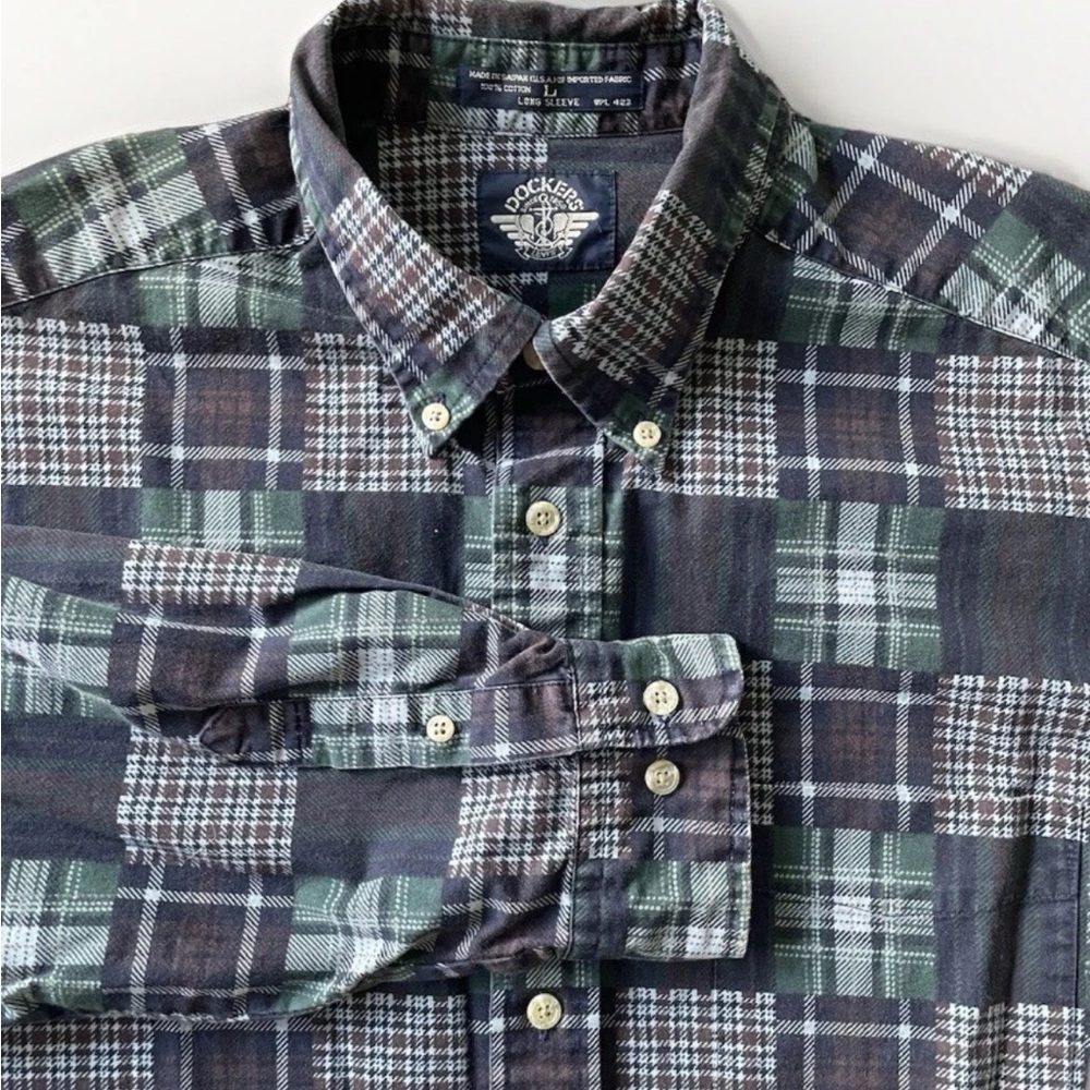 Vintage Dockers Flannel Plaid Button Down Shirt Men’s Large Pocket 90s
